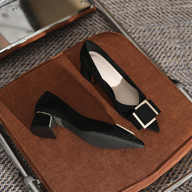 - Classic Suede, Light Color, Pointed Head, Women's Thick Heel Single Shoes, Light Mouth, Sexy Commuting, Long Wear, Not Tired Women
