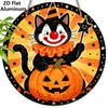 2D Flat Aluminium Halloween Sign with Black Cat & Pumpkin Pattern - Halloween Figurine Ornaments - Ideal for Front Door, Wall, Porch, Fence Decor
