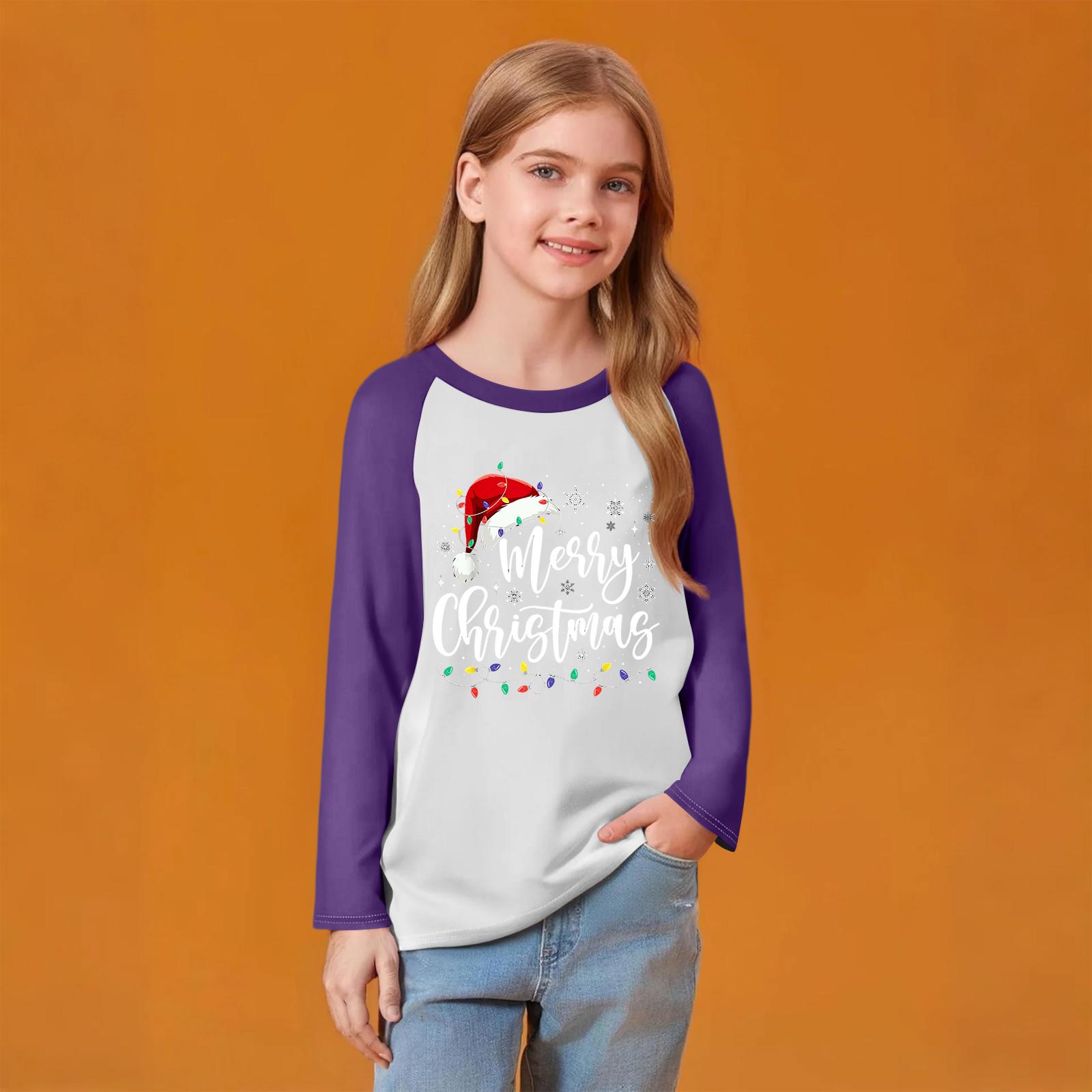 

Детский модный удобный пуловер с рождественским принтом на шее, топ с длинным рукавом 140 фиолетовый