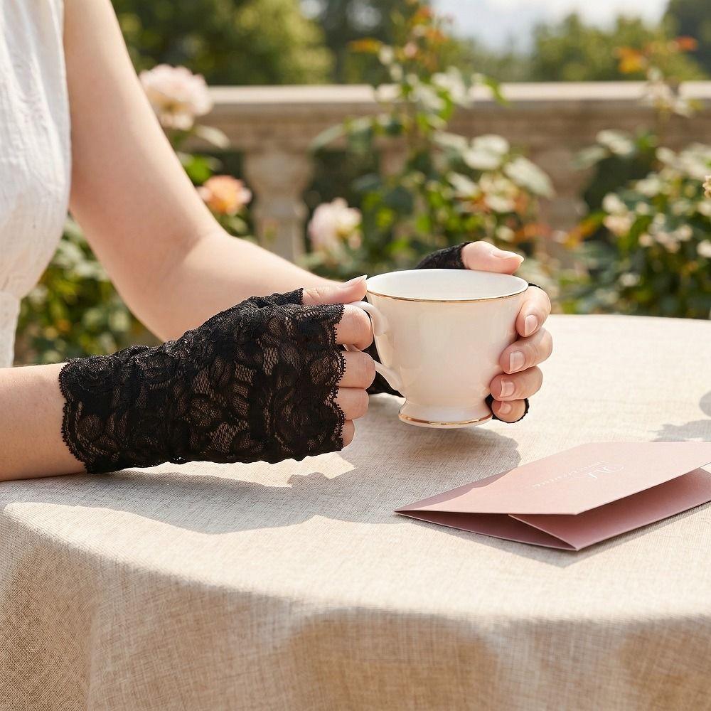 Flower Pattern Fingerless Gloves Breathable Mesh Bridal Short Gloves Arm Sleeve Scar Covering