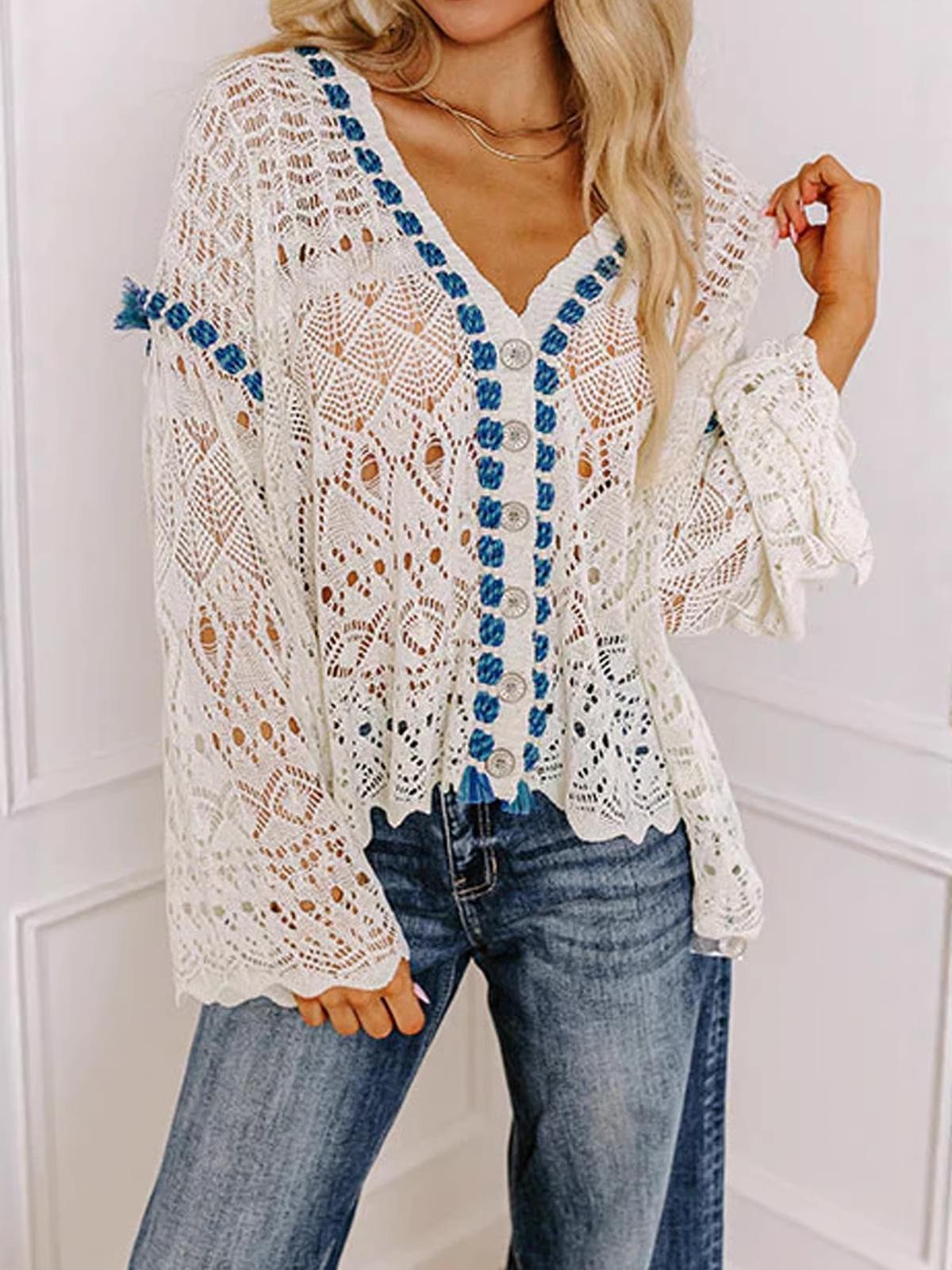 

2026 European Plus Size Women s Versatile Tassel Shawl - Thin, Hollowed-out, Spring/Autumn Cardigan, Fashionable Knitwear XL слонова кістка