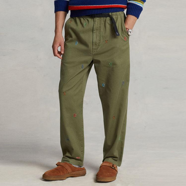 Polo Ralph Lauren SS23 Mid-Rise Straight Loose Fit Pony Logo Embroidered Twill Casual Pants Men pants Military-Green MNPOPNT14G20456-300