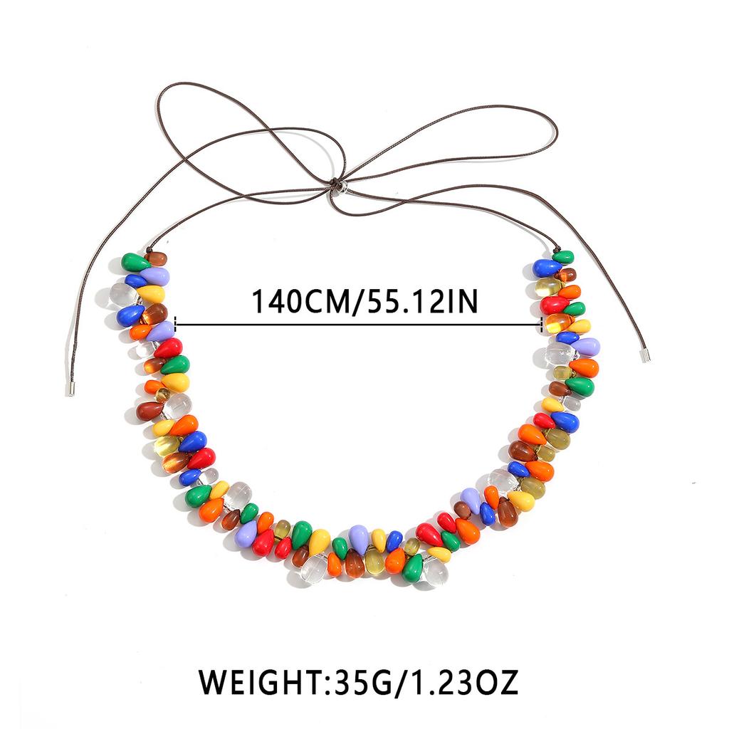 Bohemian Rainbow Colorful Stone Beaded Choker Necklace for Women Handmade Adjustable Cord Statement Necklace