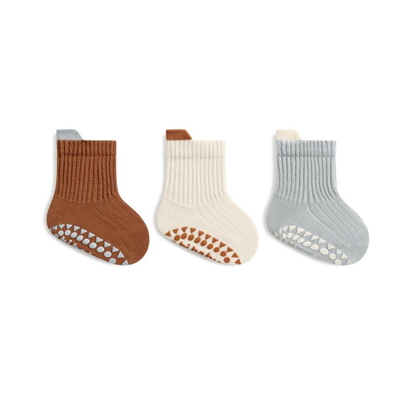 

3Pairs Macaron Color Kids Cotton Socks Boys And Girls Cute Comfy Breathable Baby Non-Slip Floor Socks For 3-5 years коричневый