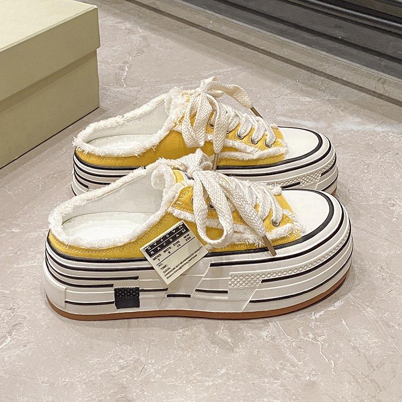 

Fashion versatile thick-soled high canvas shoes women s 2025 spring and summer new comfortable lace-up outer wear casual soft sole half drag 40
