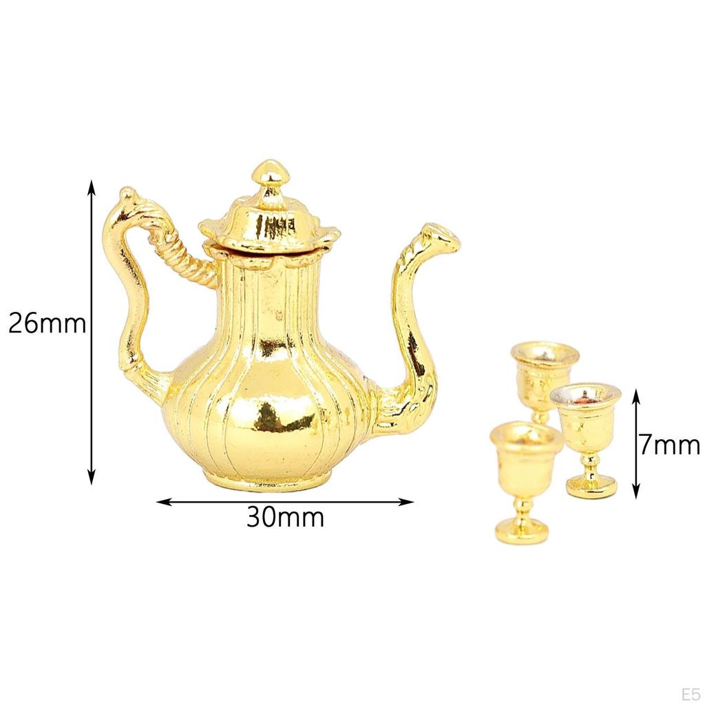 1/12 Dollhouse Miniature Flagon Room Kitchen Appliance Craft Dioramas Mini Metal with Cups