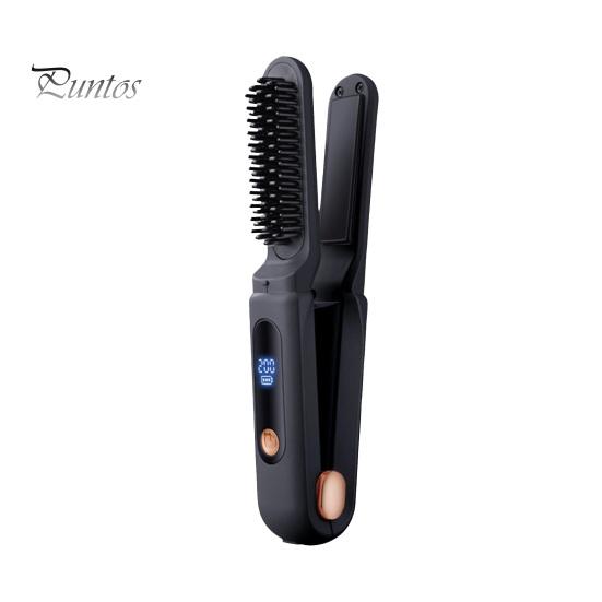 

Портативный беспроводной выпрямитель для волос с 3 регулируемыми температурами, быстрый нагрев, перезаряжаемый через USB, горячая щетка с отрицательными ионами, электрическая укладка вьющихся волос чёрный