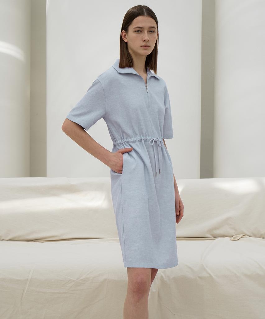 Rie Zip Neck Drawstring Waist Midi Dress