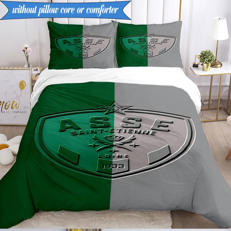 3PCS Asse Saint-etienne Crest Bedding Set 2D Printing (Includes 1 Duvet Cover + 2 Pillowcases Coreless), Bedroom decor,Fan gift