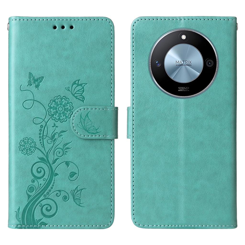 For Honor X60 5G Leather Case Butterfly Floral Imprint Wallet Stand Cover