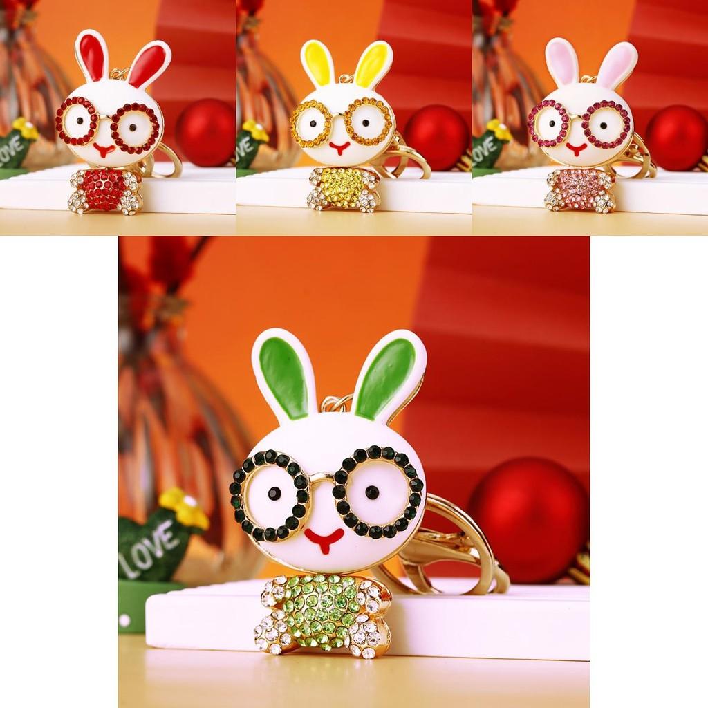 Creative Colorful Rabbit Keychain With Dazzling Rhinestones Stylish Keyring For Women