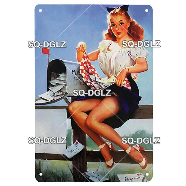 [SQ-DGLZ] Pinup Girl Plakette Metall Vintage Bar Möbel Teller Garagenschild Vintage Deko Man Cave Dekoration Geschenk