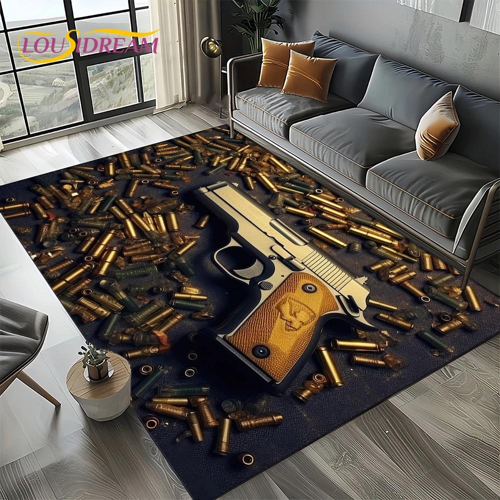 27 Style Retro Guns Pistol Ammunition Bullet Cartridge AK M4 Rug Carpet for Living Room Bedroom Decor,Non-slip for Sofa Doormat