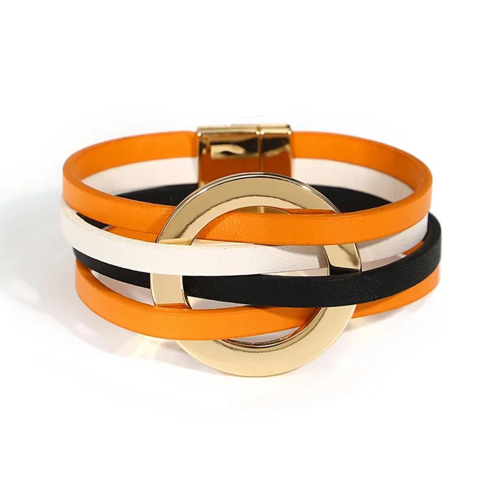 

Стильный многослойный женский кожаный браслет с магнитной застежкой - европейская и американская мода