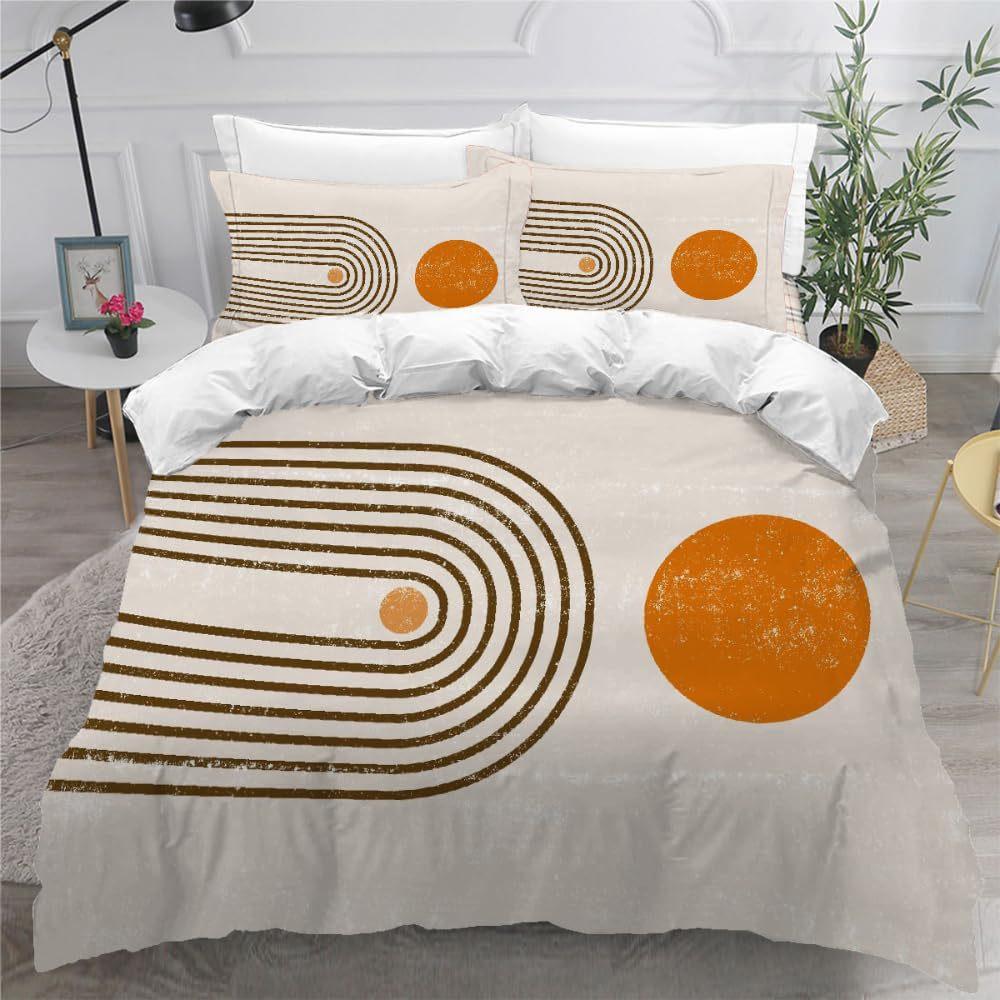 Mid Century Modern Påslakan Set King Abstrakt Geometriska Balansformer Regnbåge Sol Cirklar Boho Täcke Överdrag Sängkläder Set