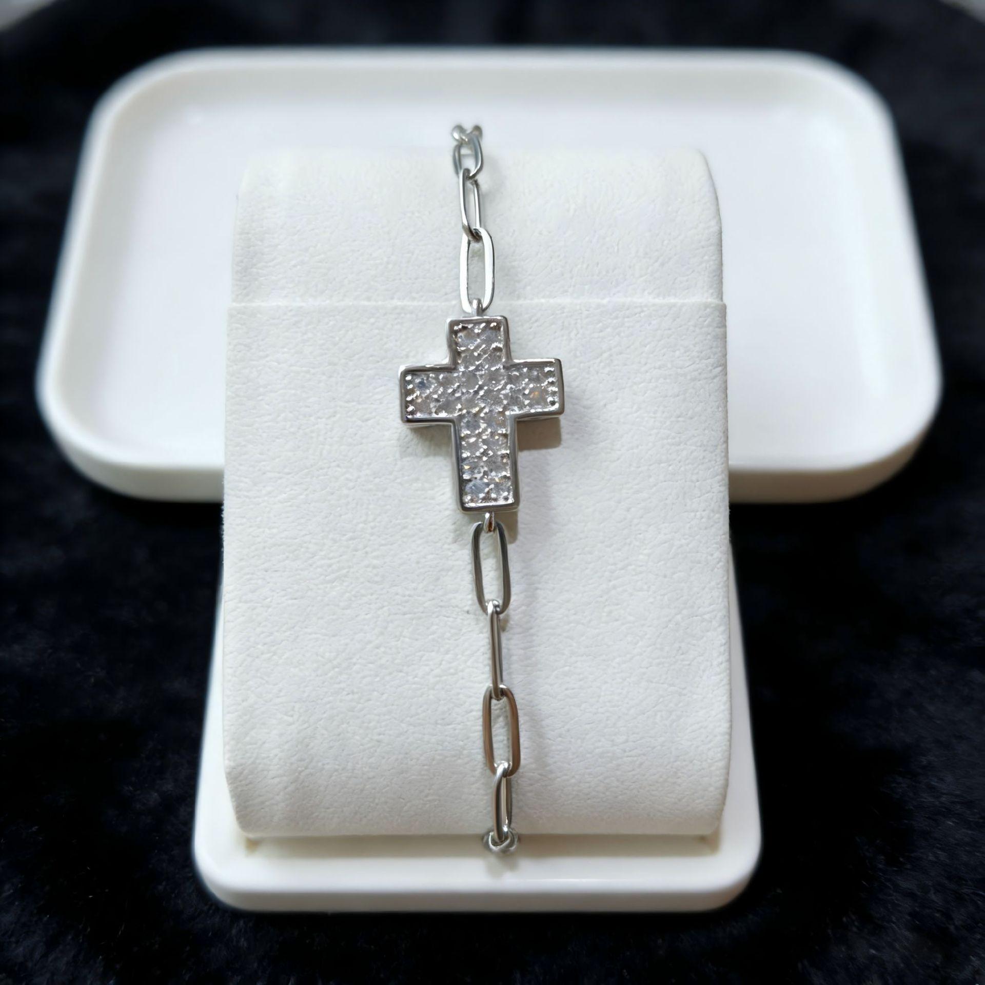 High Luxury Zircon Cross Bracelet: Women s Stainless Steel Niche Design Jewelry серебряный