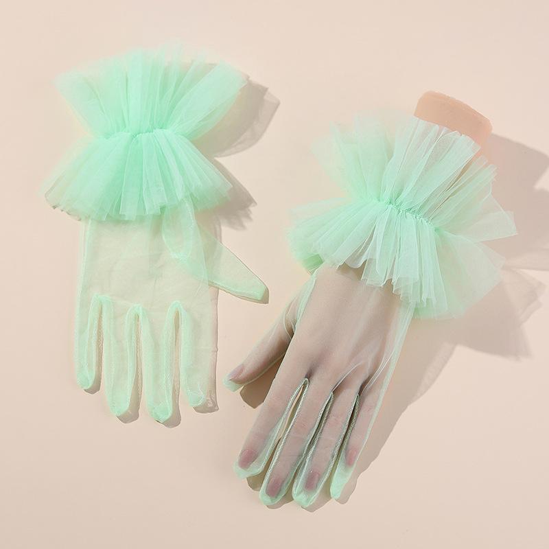 Sexy Black Ruffle Bridal Gloves Puffy Wrist Tulle Transparent Mitten Wedding Costume Accessories Short Tea Party Gloves