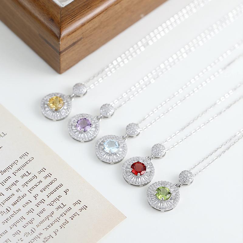 Natural colored treasure spar pendant s925 sterling silver non-fading necklace women's premium design clavicle chain