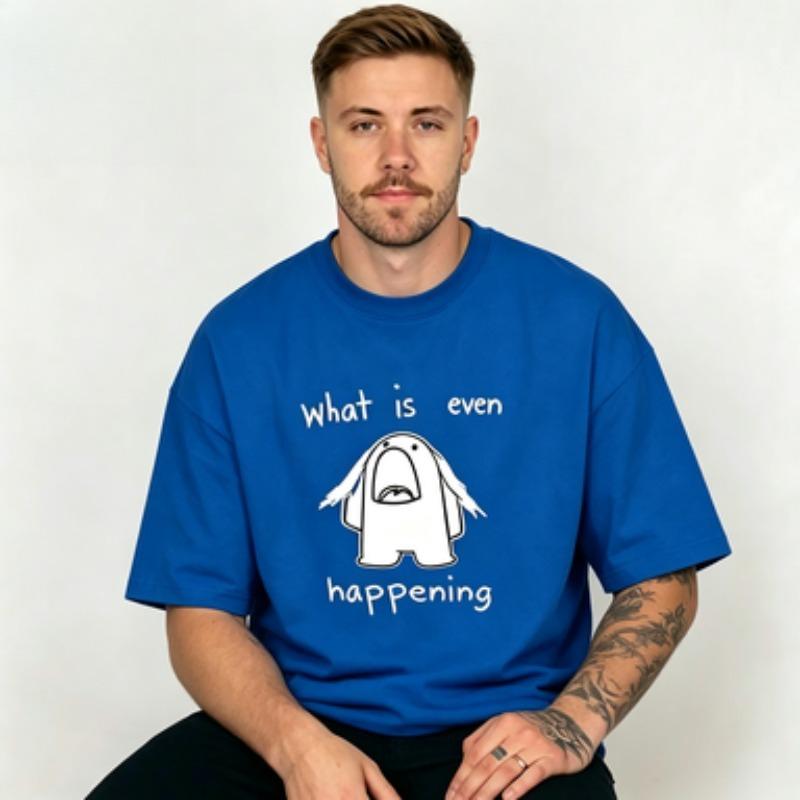 Unisex Casual What Is Even Happening Doodle Shocked Figure Print Relaxed Funny Meme Graphic Daily Wear Cotton Blend Tshirt