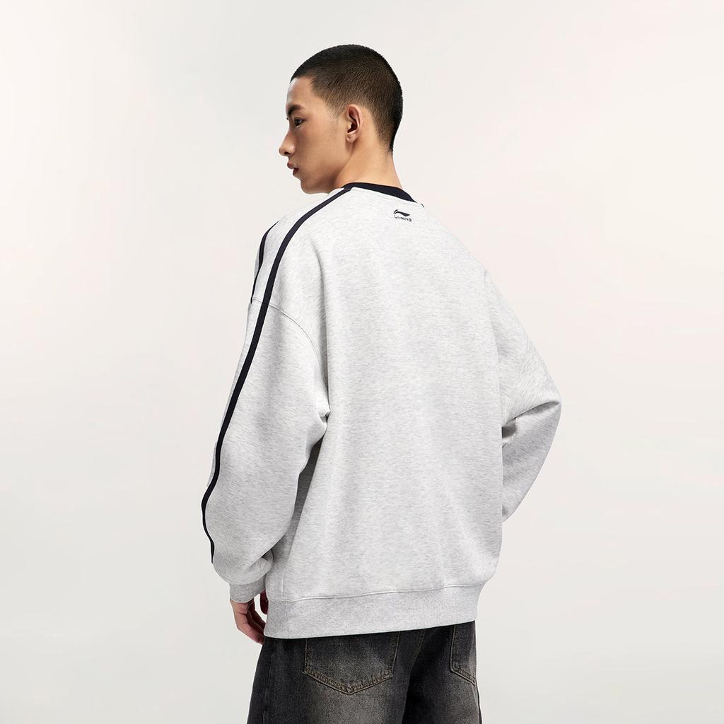 Li-Ning Comfortable Casual Simple Loose Round Neck Pullover Sweatshirt Unisex Sweatshirt Flower-Gray River-Stone-Gray AWDV397-2