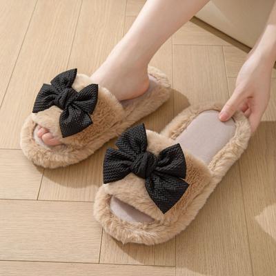 Girl's Cotton Slippers INS Bow Home Plush Slippers Indoor Plush Slippers