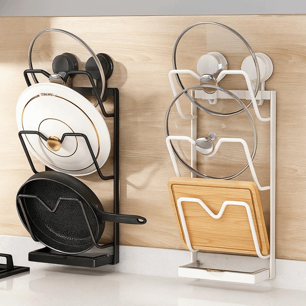 Punch Free Pot Lids Holder Carbon Steel Cookware Storage Shelf Cutting Board Storage Rack  Kitchen