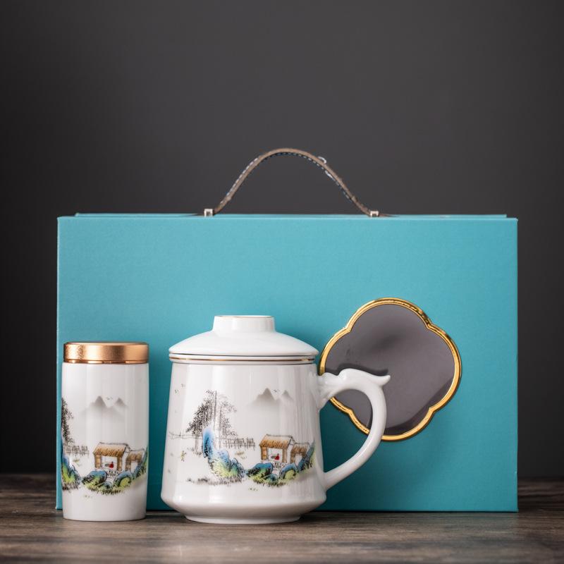 Guochao Office Cup Business Banking Company Festival Activities Gift Set Creative Design Ceramic Water Cup Souvenir