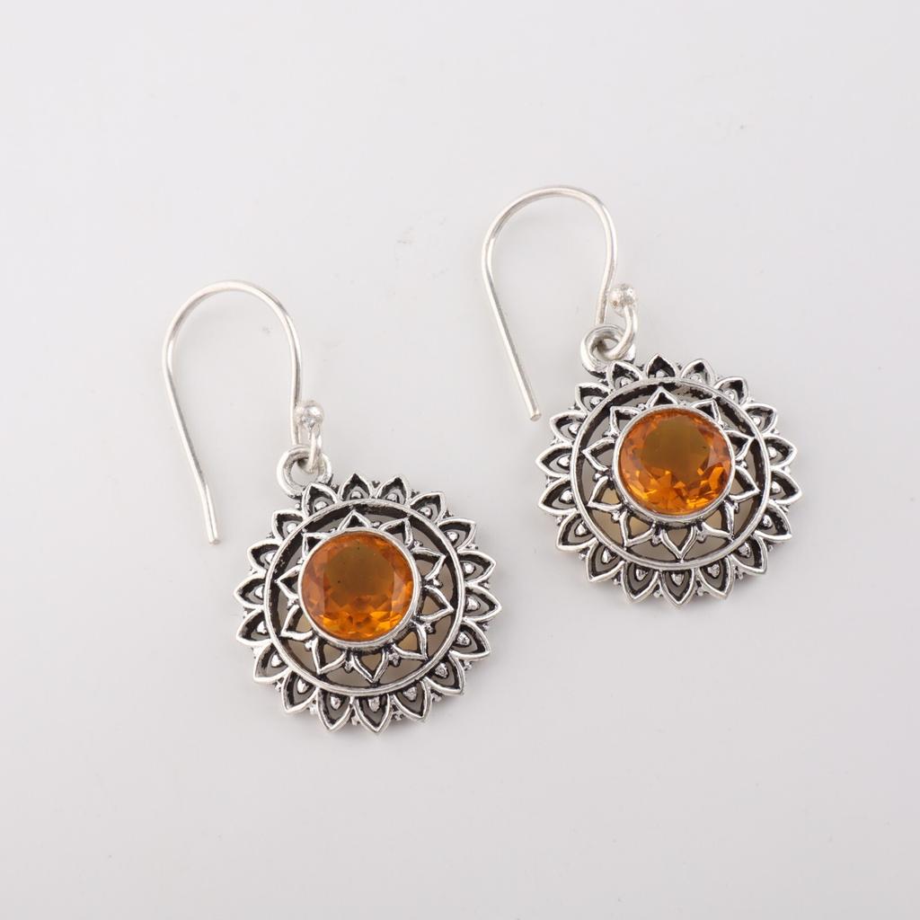 Citrine Gemstone 925 Sterling Silver Jewelry Drop/Dangle Earrings 1.57" For Gift CE-19-6