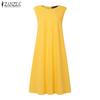 ZANZEA Women Casual Round Neck Summer Sleeveless Dress