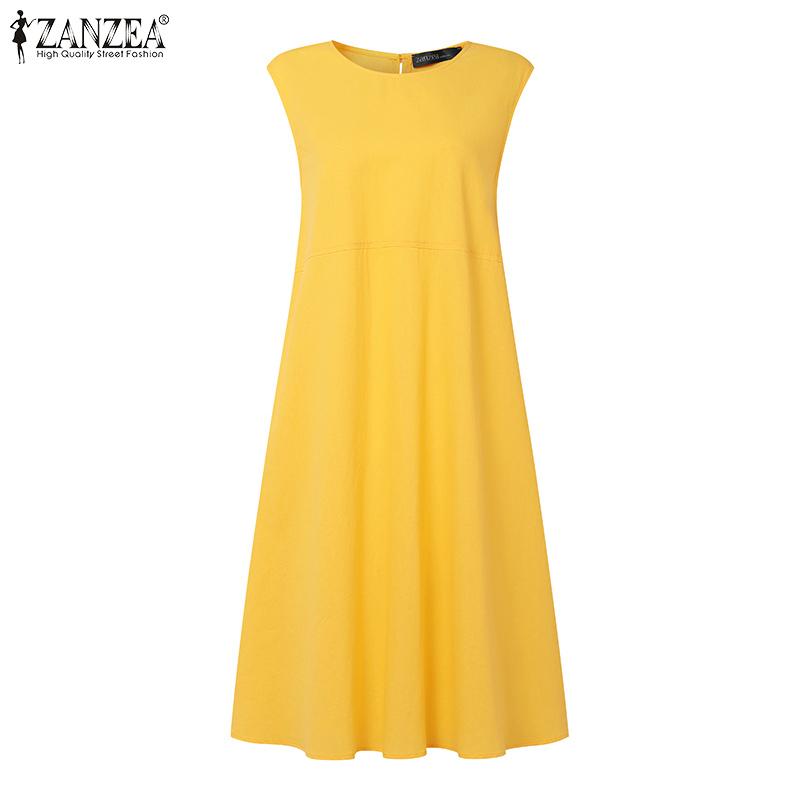 ZANZEA Women Casual Round Neck Summer Sleeveless Dress