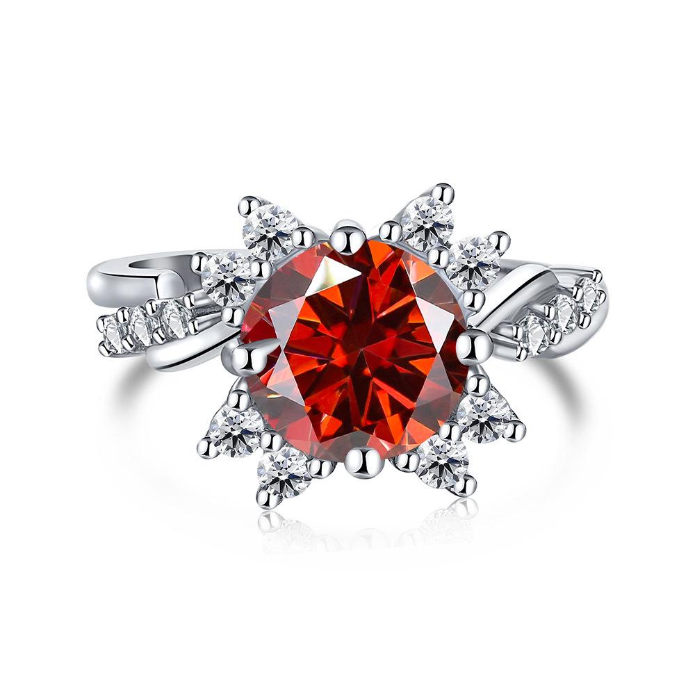 8mm S925 Sterling Silver Round Moissanite Micro Pave Flower Design Ring Ice Flower Sweet Daily Party Wear D VVS1 Exquisite Jewelry