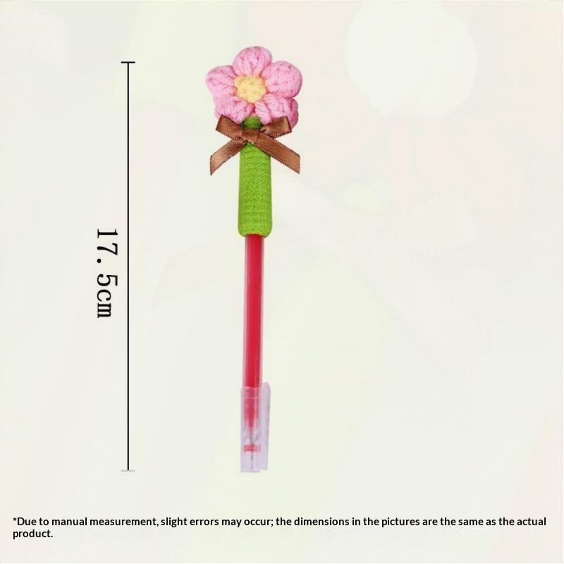 1Pcs Cute Plush Flower Gel Pen Creative Decorative Gel Pen Knitted Floral Writing Pen Smooth Writing Teachers Day Gifts