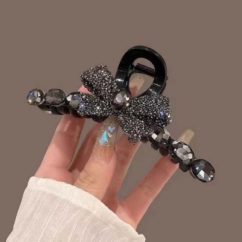 Pinces à Cheveux Mode Nœud en Cristal Noir pour Femmes Filles Exquis Zircon Brillant Pinces Requin Crabe Pince à Cheveux Coiffure Accessoires pour Cheveux