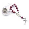 QIGO Red Wood Beads Strand Cross Rosary Bracelet With Box Church Religious Jewelry Gifts Cannot Be Worn
