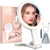 Travel Makeup Mirror with 3 Color Lights, 15X/1X Double Sided Lighted Magnifying Mirror, Portable Handheld Mirror, 3 in 1 Tabletop/Handheld/Hanging,