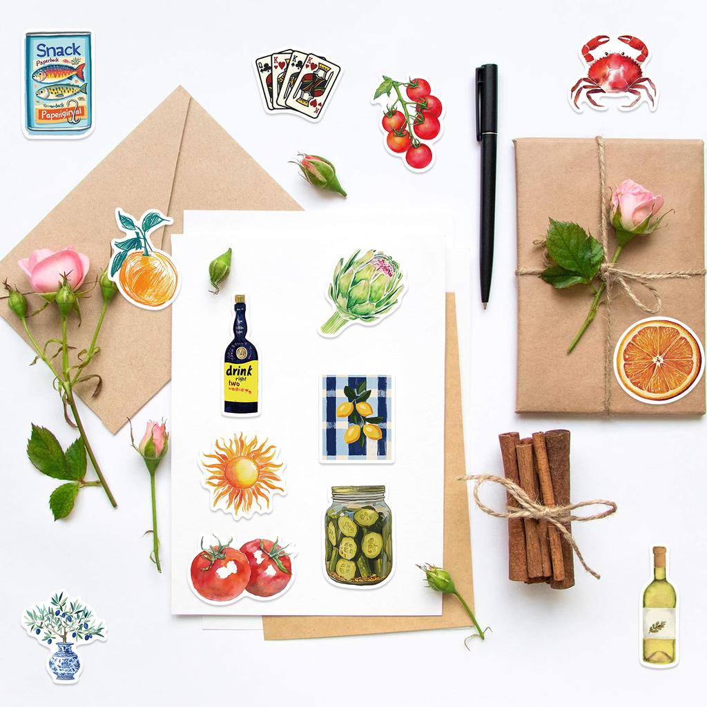 100Pcs Vintage Mediterranean Tomato Food Aesthetic Stickers Cartoon Toys Decals For Suitcase Guitar Waterproof Sticker