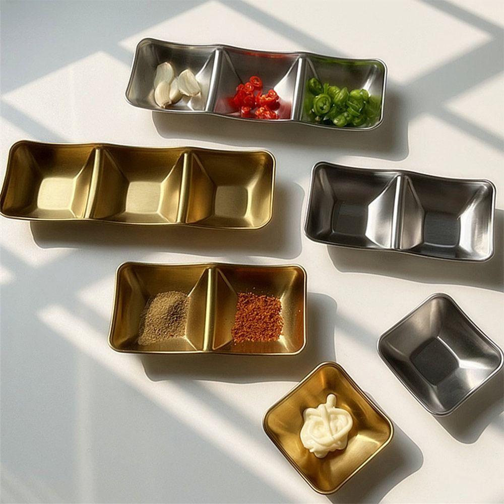 1/2/3 Grids Sauce Plate 304 Stainless Steel Tableware Korean Style Seasoning Dish  Home Resturant