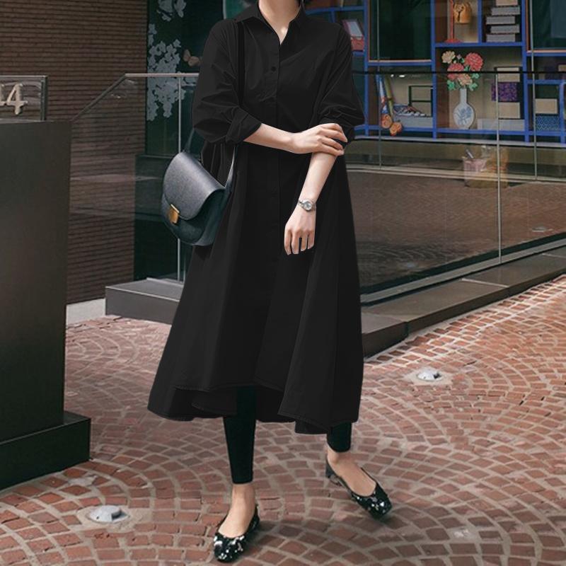 ZANZEA Women Casual Turn Down Collar Loose Long Sleeve Shirt Dress