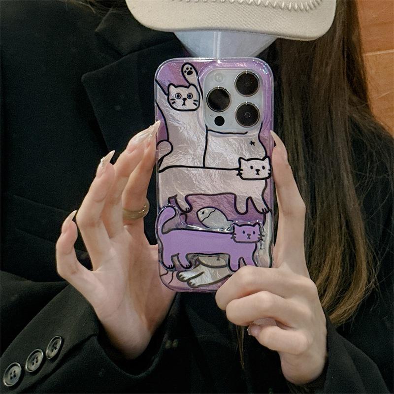 Perforated Vortex Shell IND Purple Fish Cat Phone Case For iPhone 17 16 15 14 13 12 11 Pro Max X 7 8 Plus Shockproof Clear Cover