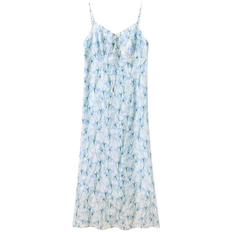 Floral Mulberry Silk Blend Camisole A-line Maxi Dress S