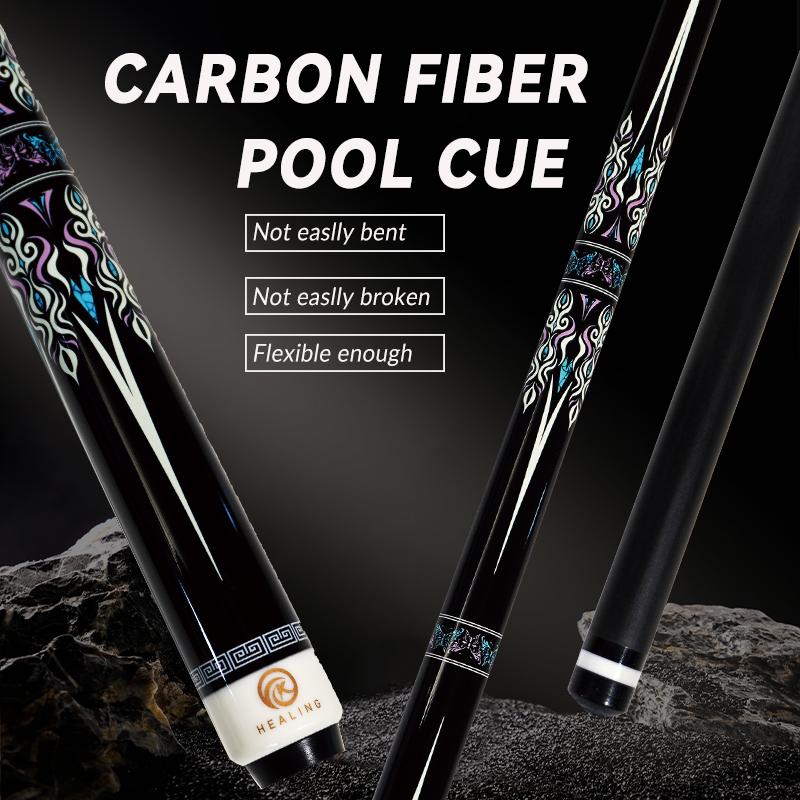 OKHEALING Black Technology Pool Cue Carbon Fiber Billiard Cue Sticks 11.8mm Tip Radial Pin Joint 147cm/58inch Length 19~20oz Weight