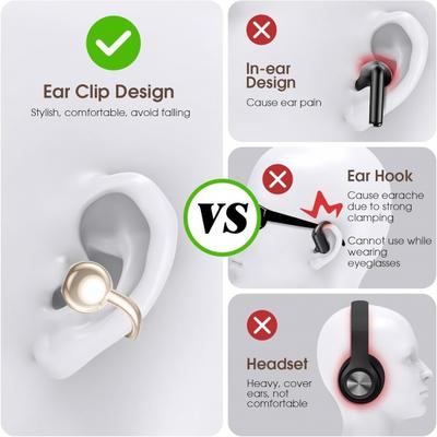 M97 Clip On Earbuds Wireless Bluetooth 5.3, Open Ear Headphones with 50H Battery 10-Min Quick Charge, Featherlight C-Shaped Hook, Secure Fit for