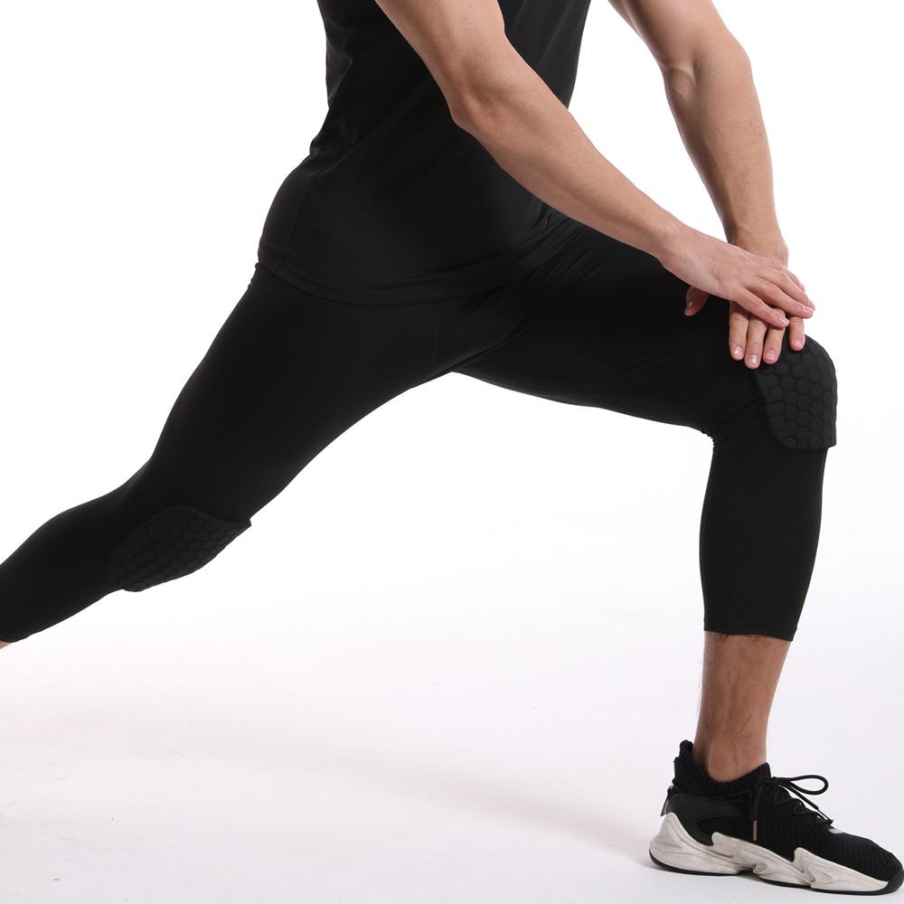 Men's Seven-Point Honeycomb Compression Basketball Pants with Knee Protection