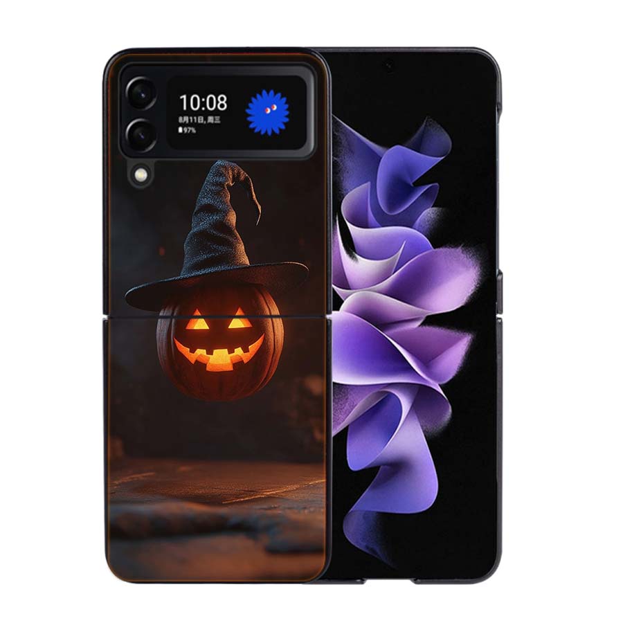 Halloween Wizard Hat Horror Fun Phone Case For Samsung Z Flip 7 6 5G Galaxy Z Flip4 Z Flip5 Z Flip3 Coque Black Hard PC Shell Pr