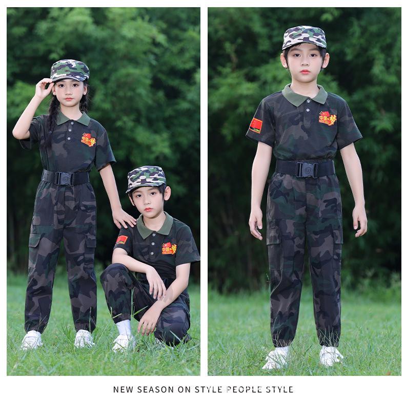 Kids' Camouflage Uniform Set: Spring, Summer, Autumn T-Shirt for Student Camps and Military Training