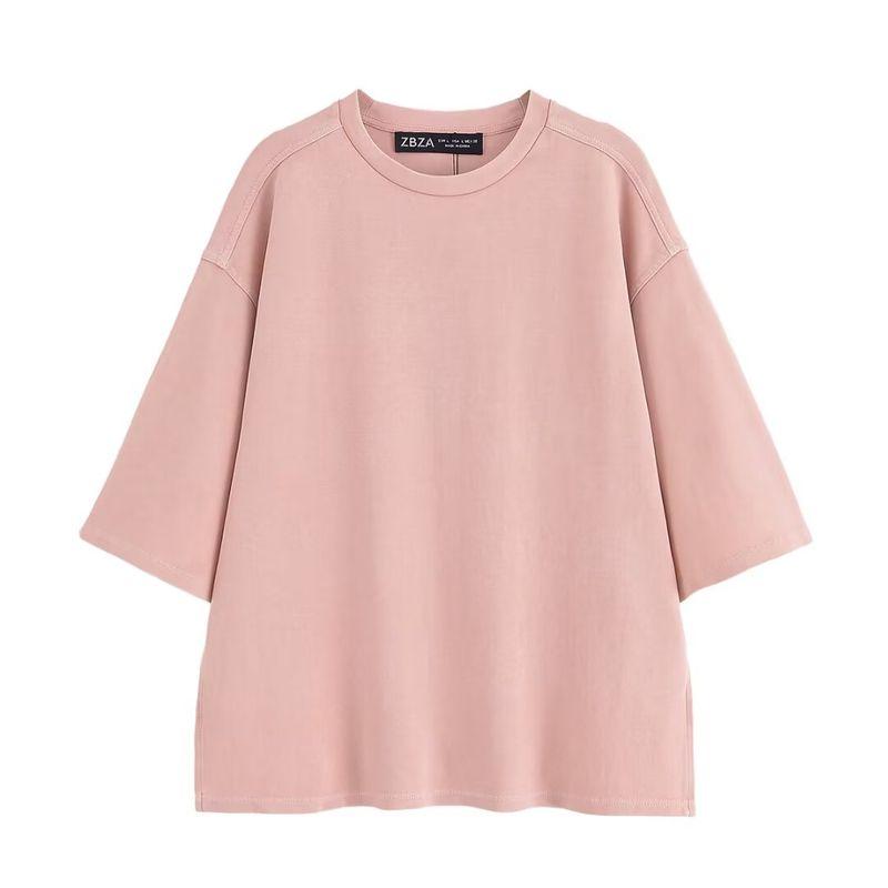 

Kaslead New Women clothes Western Style Fashion round Neck T-shirt Casual Trousers 4174190 4174191 Pink Tops L