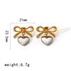 Simple Exquisite Gold Plated Heart-Shaped Pendant Earrings Stainless Steel Bowknot Stud Earrings Suitable For Daily Wearing