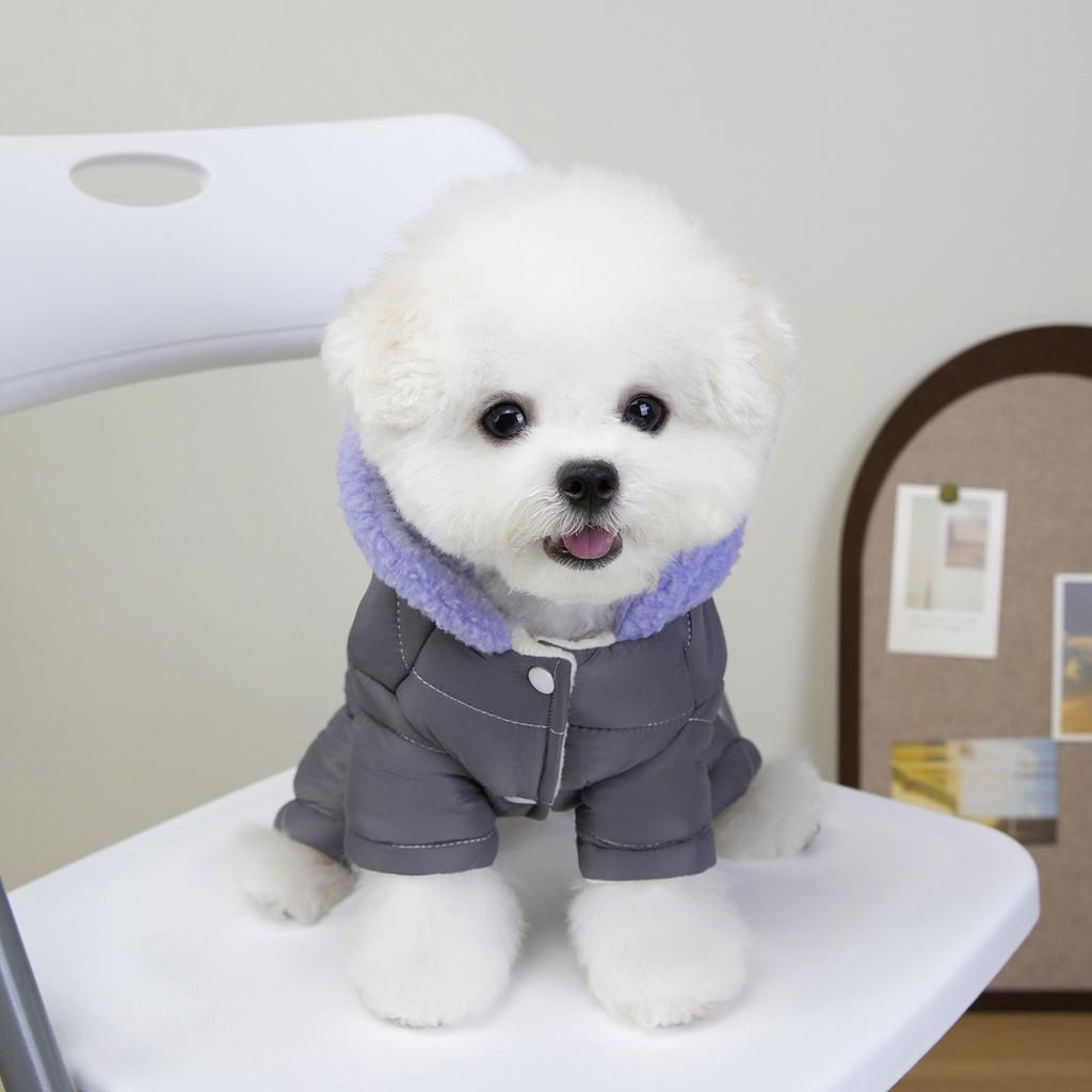 Cotton Dog Coat with Bear Ears Four Legged Winter Warm Pet Apparel for Teddy Small Breed Dogs Cold Weather Outfit