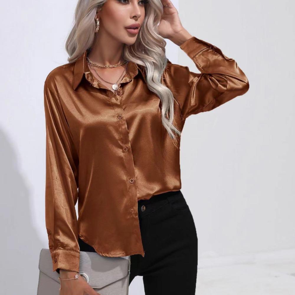 GMXIA Dámská móda Ležérní Letní Jednobarevný Potisk Dlouhý Rukáv POLO Límec Halenky & Košile