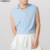INCERUN Men Lapel V Neck Sleeveless Casual Front Cross Texture Tank Tops